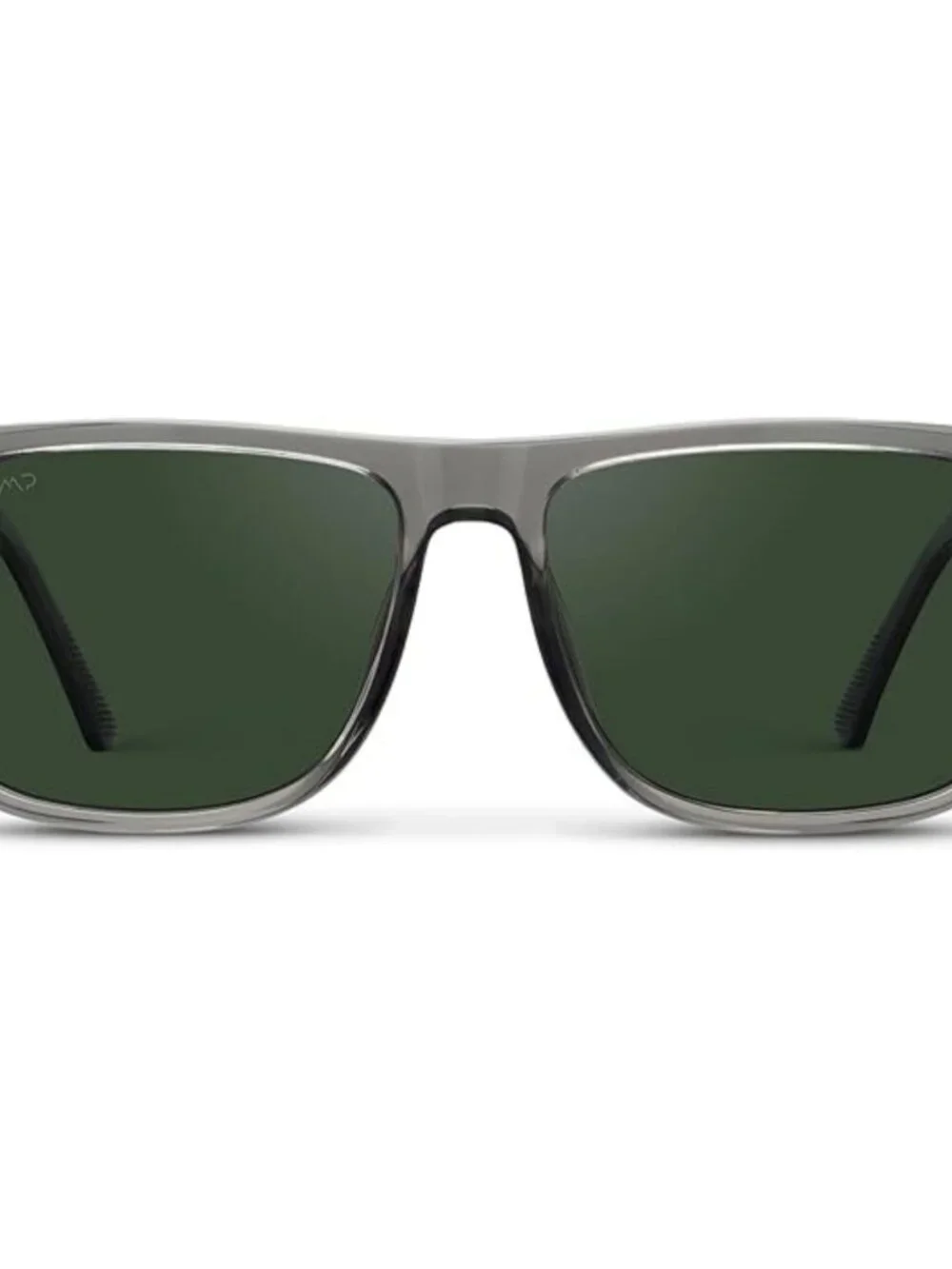 Crystal Grey Flat Top Square Polarized Sunglasses Men Smoke Green Lens